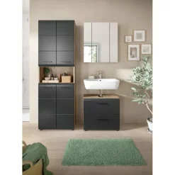 Badmeubelsets-Merkloos Hioshop Ice badkamer I19 zwart mat- eiken decor