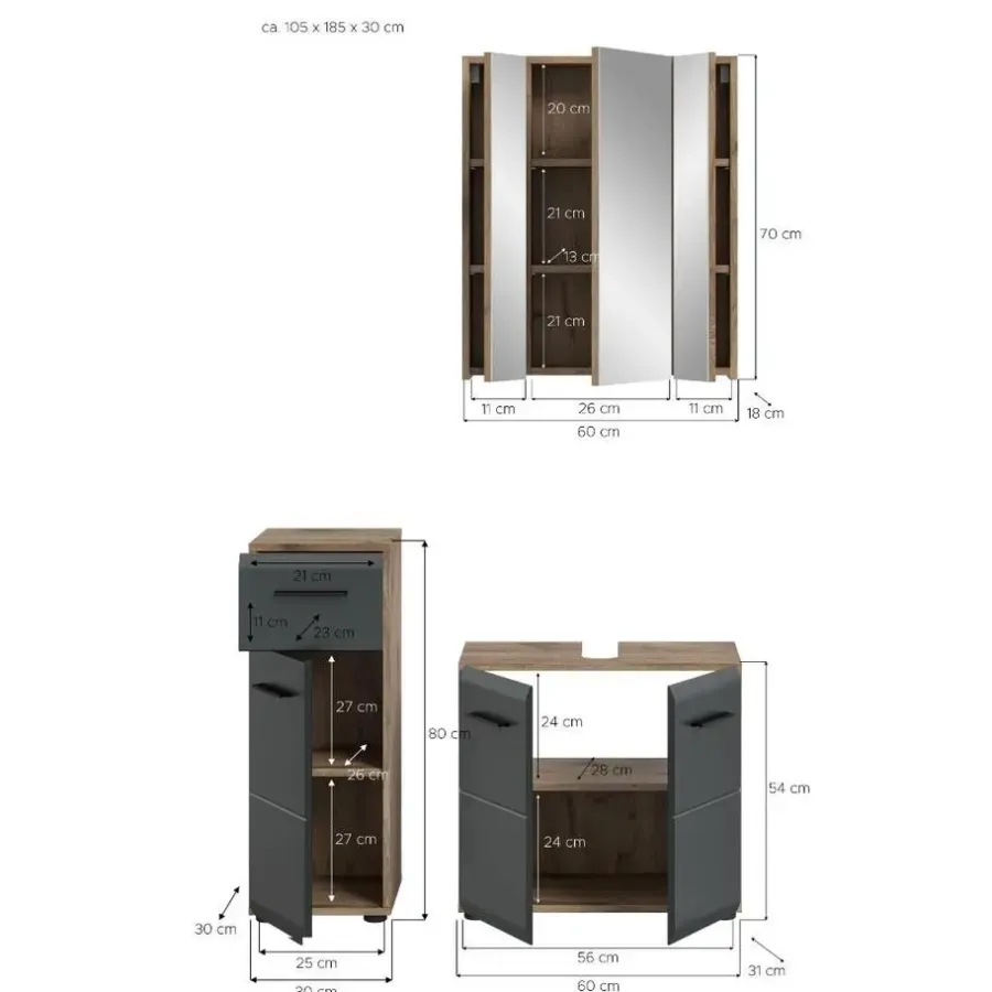 Merkloos Hioshop Ice badkamer I28 zwart mat- eiken decor