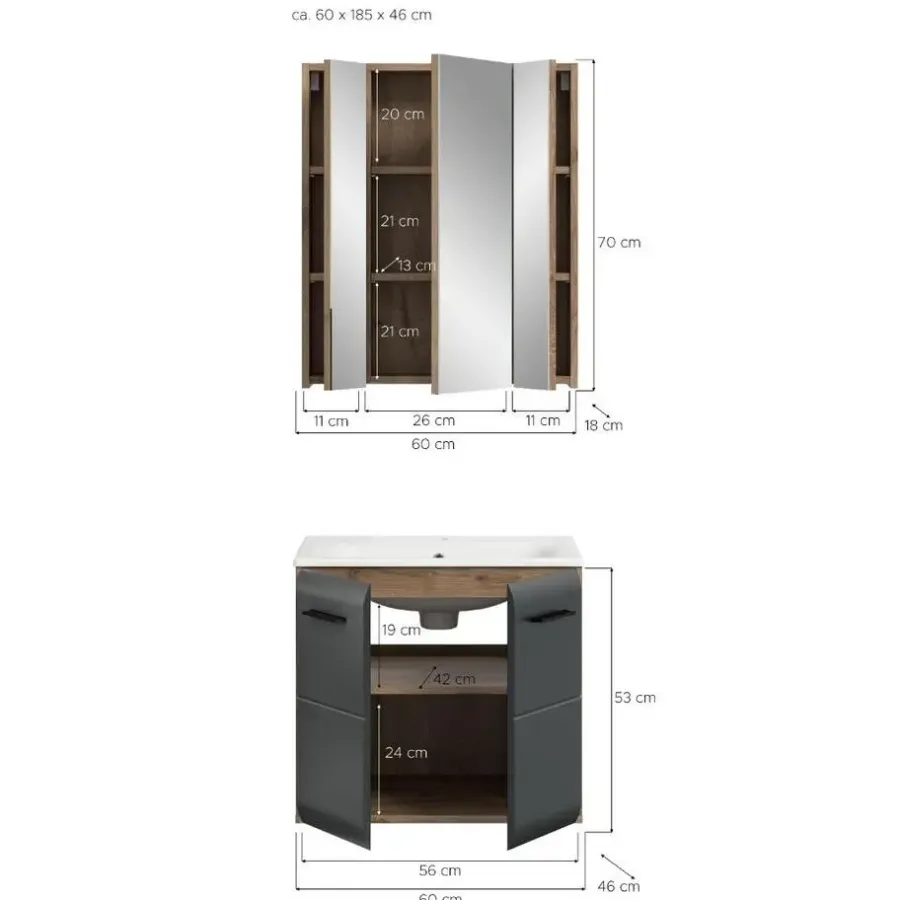 Badmeubelsets-Merkloos Hioshop Ice badkamer I3 zwart mat- eiken decor