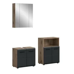 Badmeubelsets-Merkloos Hioshop Ice badkamer I12 zwart mat- eiken decor
