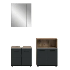 Badmeubelsets-Merkloos Hioshop Ice badkamer I12 zwart mat- eiken decor