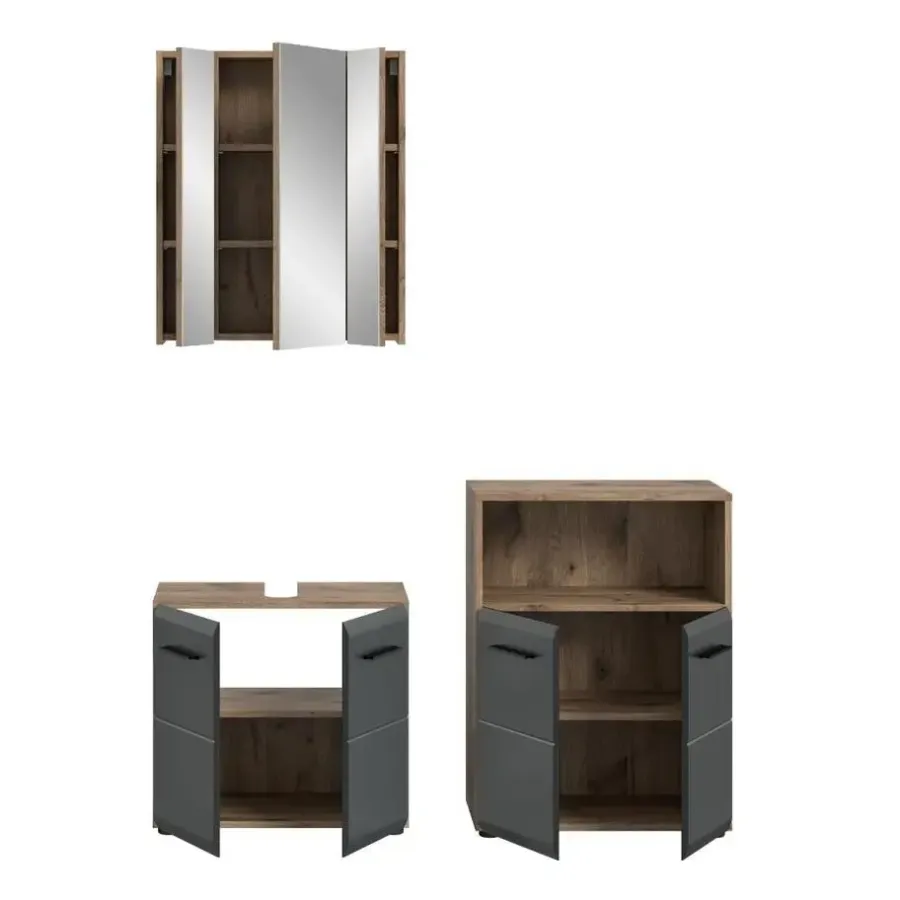 Badmeubelsets-Merkloos Hioshop Ice badkamer I12 zwart mat- eiken decor