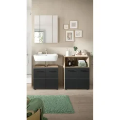 Badmeubelsets-Merkloos Hioshop Ice badkamer I12 zwart mat- eiken decor
