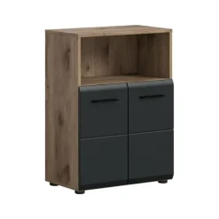 Badmeubelsets-Merkloos Hioshop Ice badkamerkast 2 deuren- 1 plank zwart mat- eiken decor