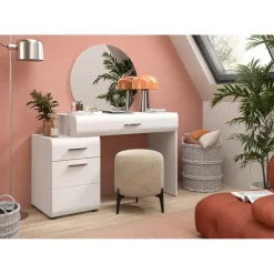 Merkloos Hioshop Ice kaptafel inclusief spiegel 1 deur- 2 lades wit hoogglans- wit