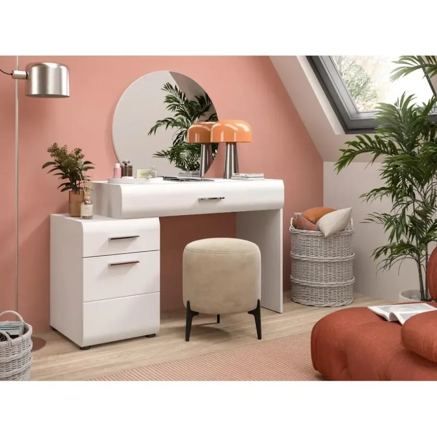 Merkloos Hioshop Ice kaptafel inclusief spiegel 1 deur- 2 lades wit hoogglans- wit