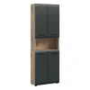 Hoge Kasten-Merkloos Hioshop Ice kolomkast 4 deuren- 1 plank zwart mat- eiken decor