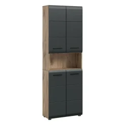 Hoge Kasten-Merkloos Hioshop Ice kolomkast 4 deuren- 1 plank zwart mat- eiken decor