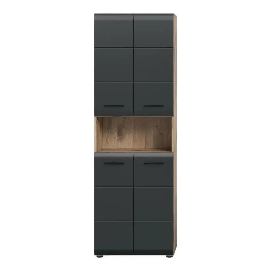 Hoge Kasten-Merkloos Hioshop Ice kolomkast 4 deuren- 1 plank zwart mat- eiken decor