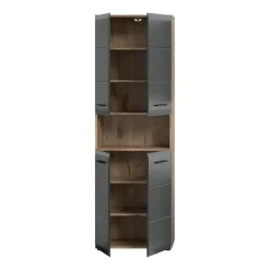 Hoge Kasten-Merkloos Hioshop Ice kolomkast 4 deuren- 1 plank zwart mat- eiken decor