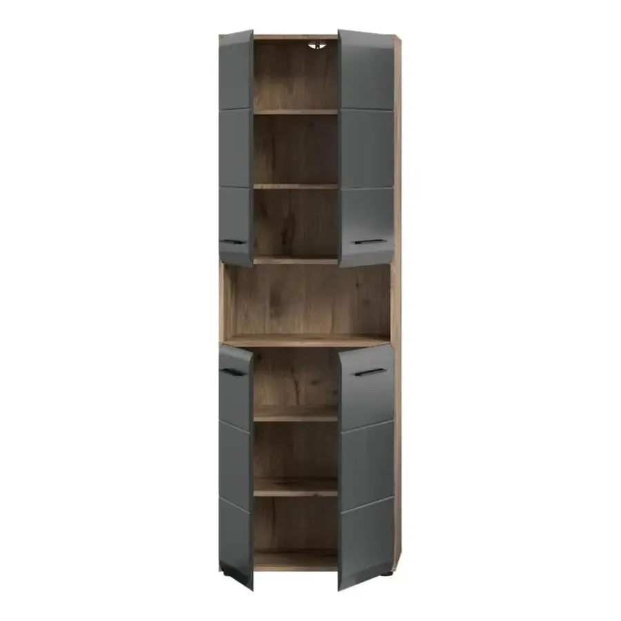 Hoge Kasten-Merkloos Hioshop Ice kolomkast 4 deuren- 1 plank zwart mat- eiken decor