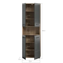 Hoge Kasten-Merkloos Hioshop Ice kolomkast 4 deuren- 1 plank zwart mat- eiken decor