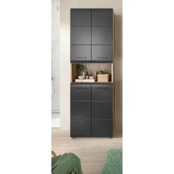 Hoge Kasten-Merkloos Hioshop Ice kolomkast 4 deuren- 1 plank zwart mat- eiken decor