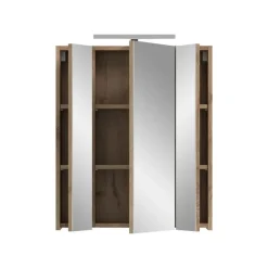 Merkloos Hioshop Ice spiegelkast inclusief verlichting 3 spiegeldeuren zwart mat- eiken