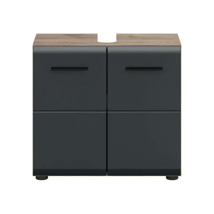 Wastafelkasten-Merkloos Hioshop Ice wastafel 2 deuren zwart mat- eiken decor