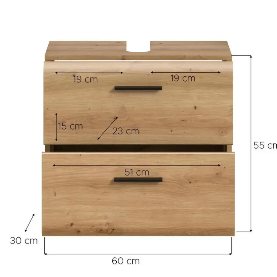Merkloos Hioshop Ice wastafel 2 lades eiken decor
