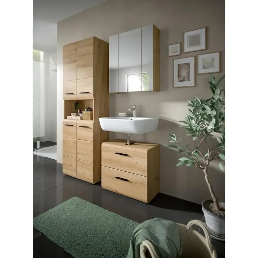Merkloos Hioshop Ice wastafel 2 lades eiken decor