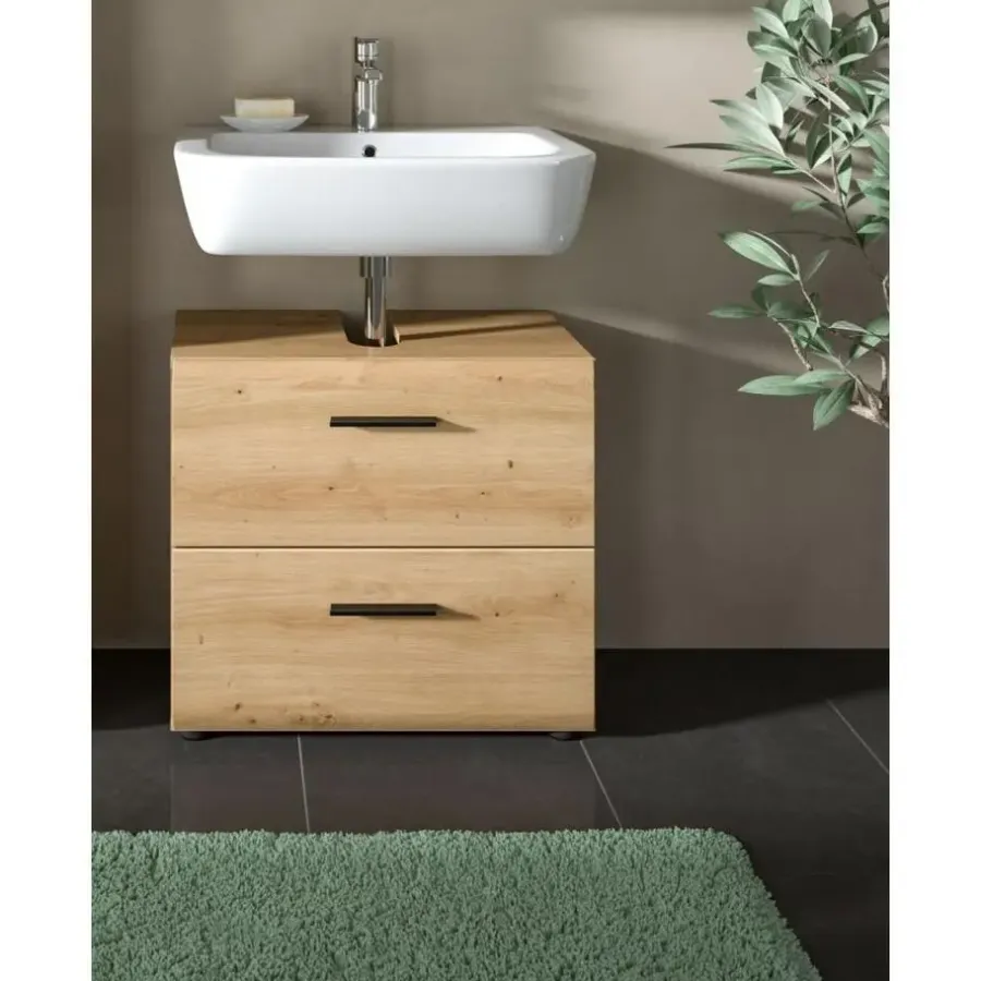 Merkloos Hioshop Ice wastafel 2 lades eiken decor