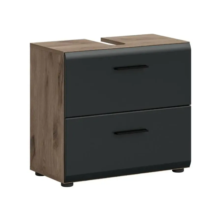 Wastafelkasten-Merkloos Hioshop Ice wastafel 2 lades zwart mat- eiken decor