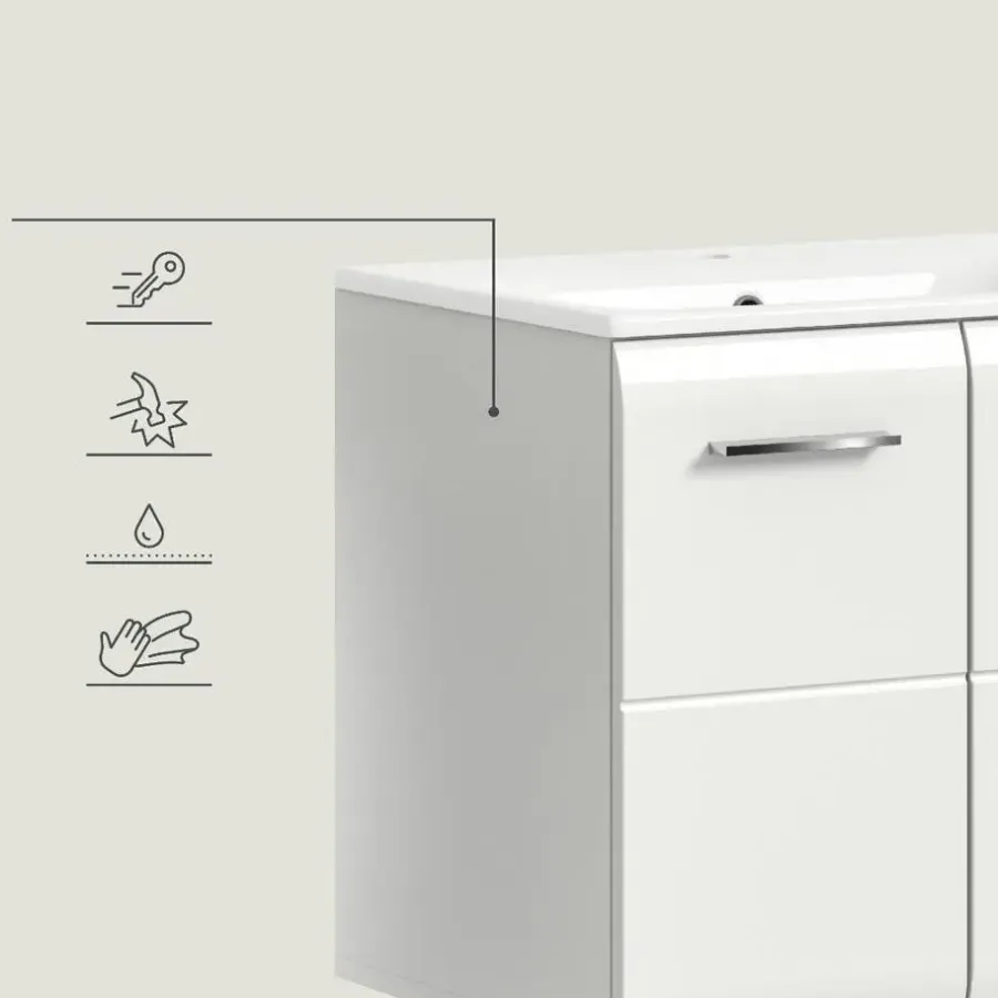Wastafelkasten-Merkloos Hioshop Ice wastafel inclusief was 2 deuren wit hoogglans- wit