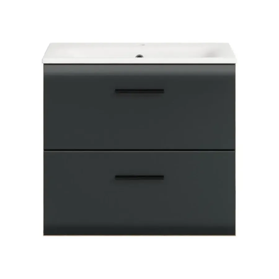 Wastafelkasten-Merkloos Hioshop Ice wastafel inclusief was 2 lades zwart mat- eiken decor