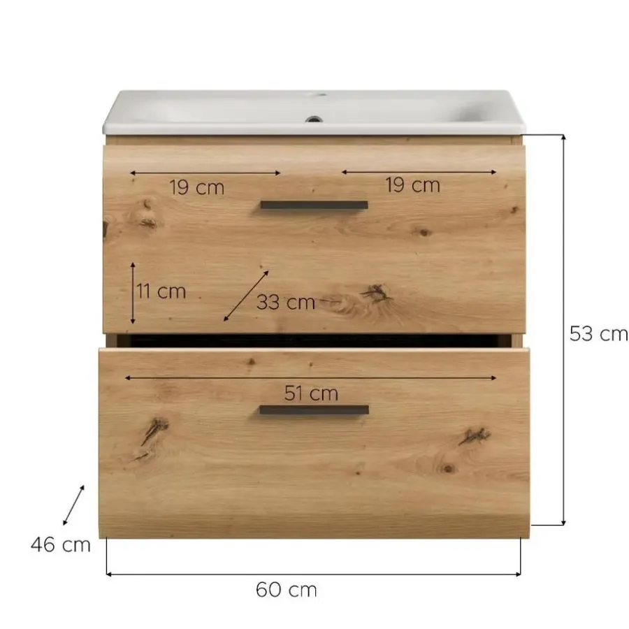 Merkloos Hioshop Ice wastafel inclusief was 2 lades eiken decor