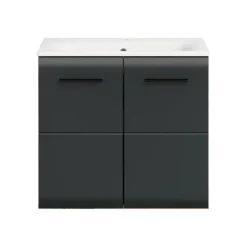 Wastafelkasten-Merkloos Hioshop Ice wastafel inclusief was 2 deuren zwart mat- eiken decor