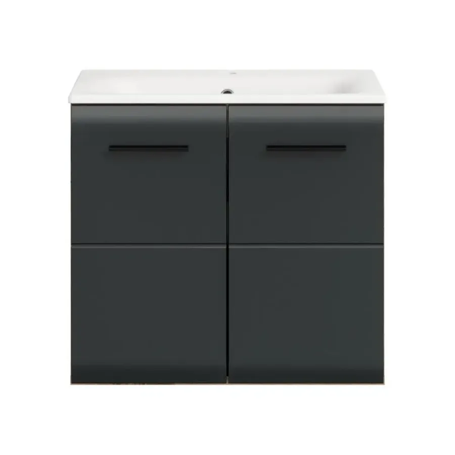 Wastafelkasten-Merkloos Hioshop Ice wastafel inclusief was 2 deuren zwart mat- eiken decor