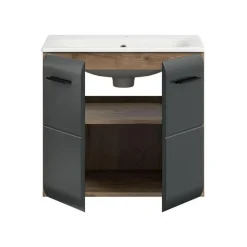 Wastafelkasten-Merkloos Hioshop Ice wastafel inclusief was 2 deuren zwart mat- eiken decor