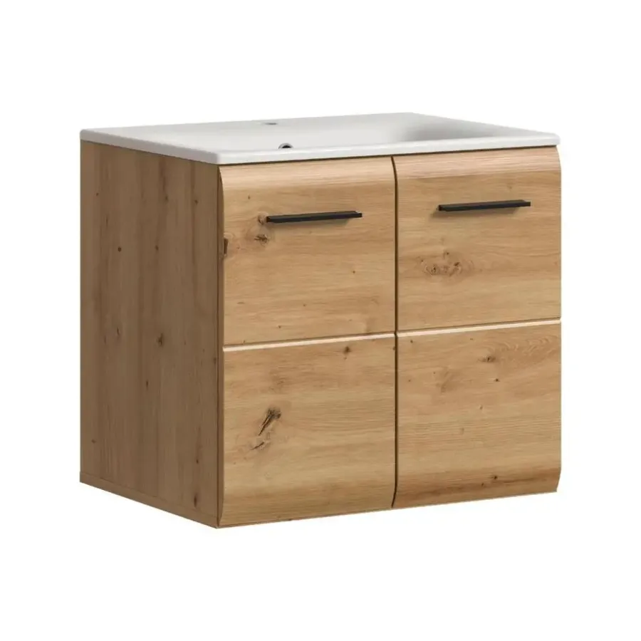 Wastafelkasten-Merkloos Hioshop Ice wastafel inclusief was 2 deuren eiken decor