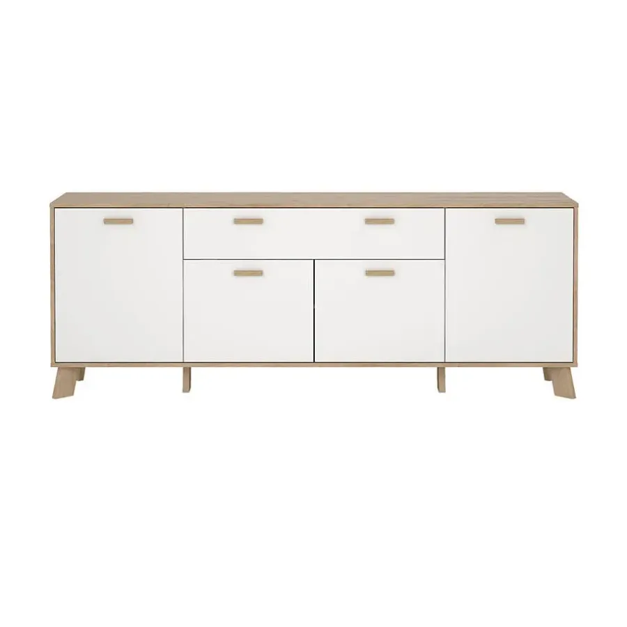 Hioshop Ikast dressoir 4 deuren- 1 lade eiken decor- wit