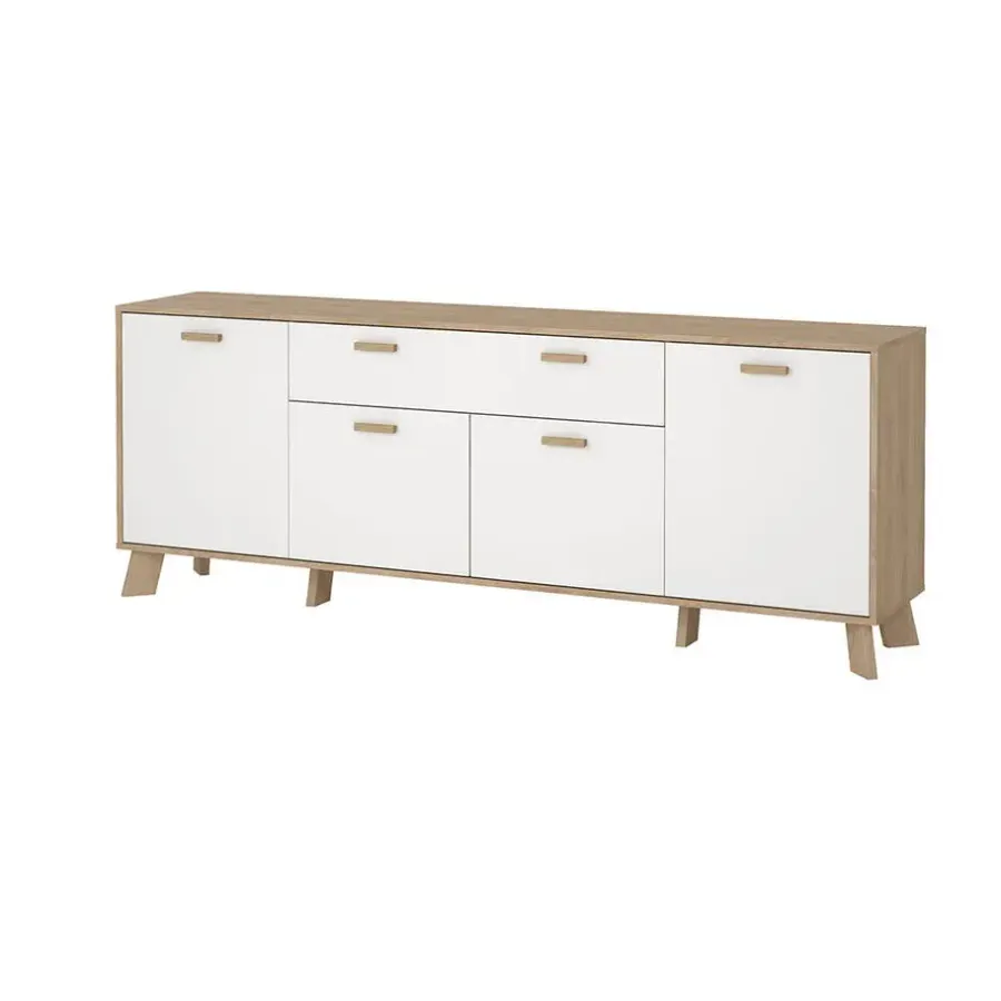 Hioshop Ikast dressoir 4 deuren- 1 lade eiken decor- wit