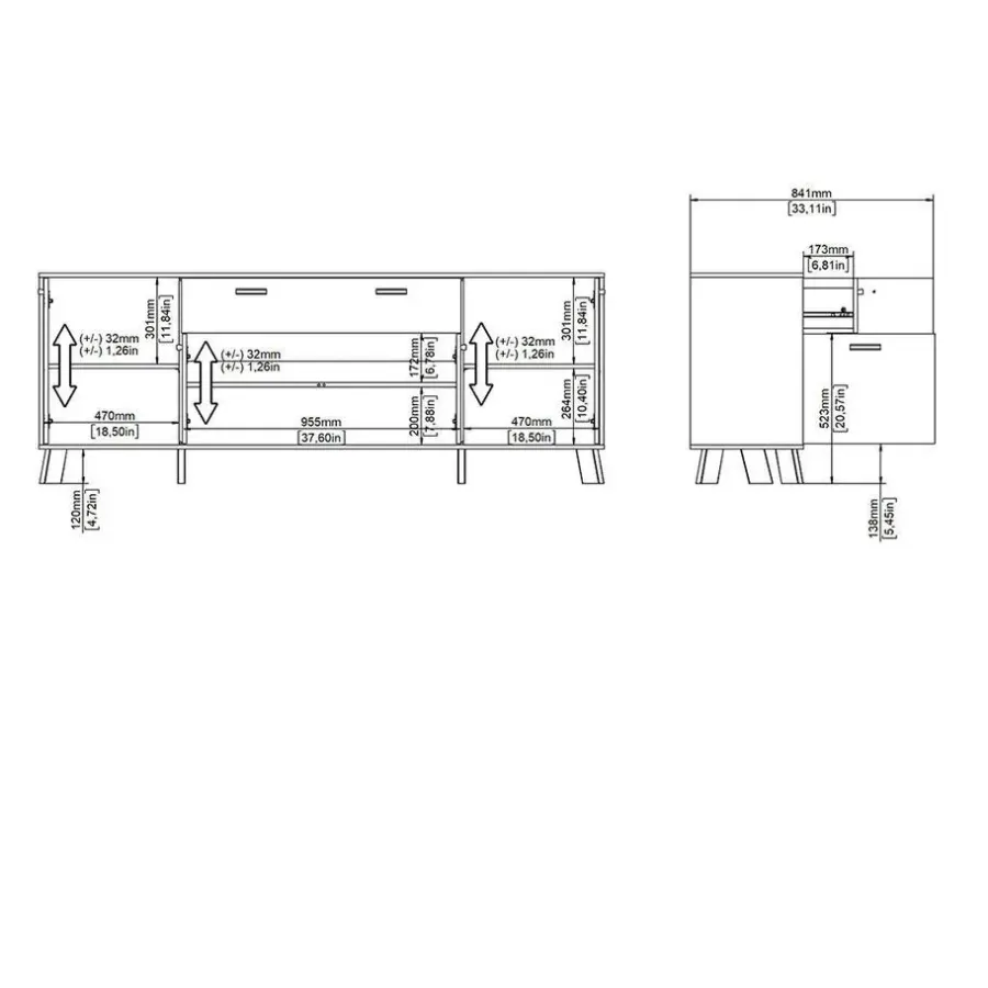 Hioshop Ikast dressoir 4 deuren- 1 lade eiken decor- wit