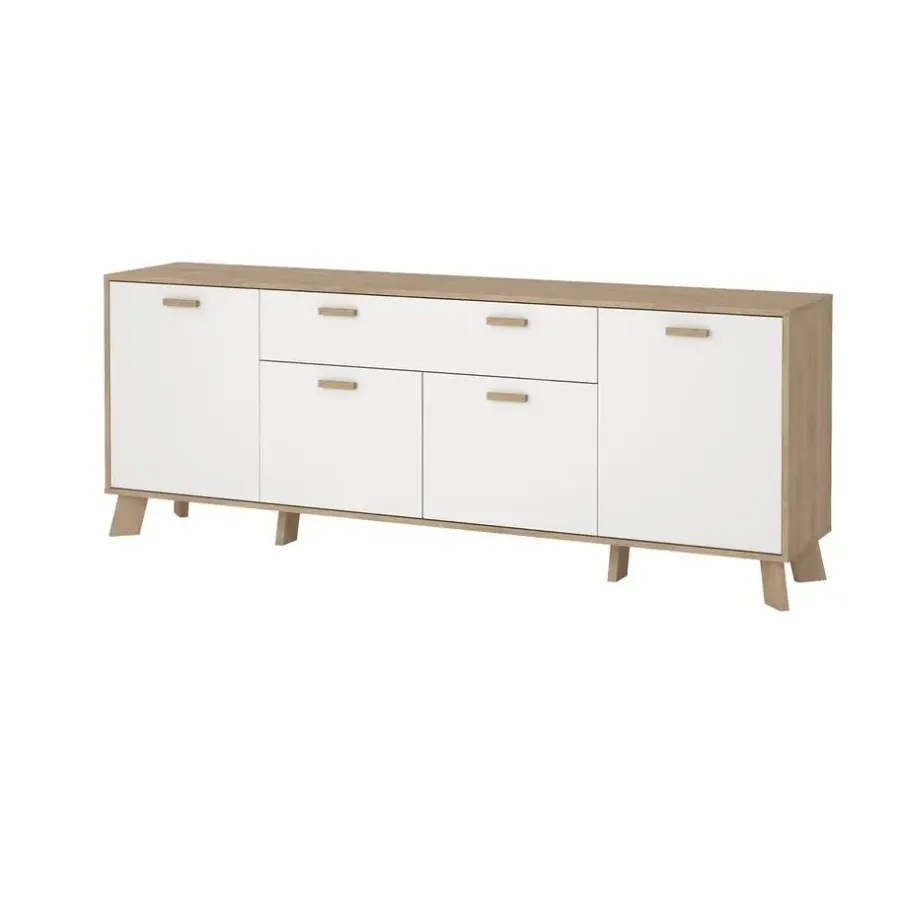 Hioshop Ikast dressoir 4 deuren- 1 lade eiken decor- wit