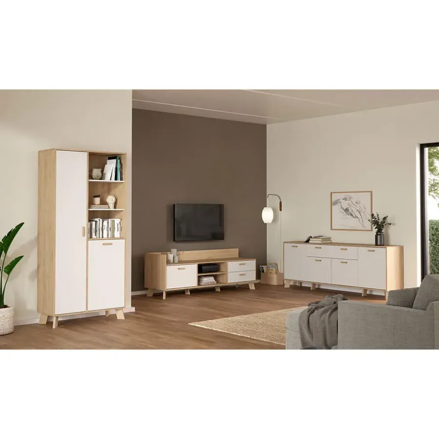 Hioshop Ikast vitrinekast 2 deuren- 3 planken eiken decor- wit