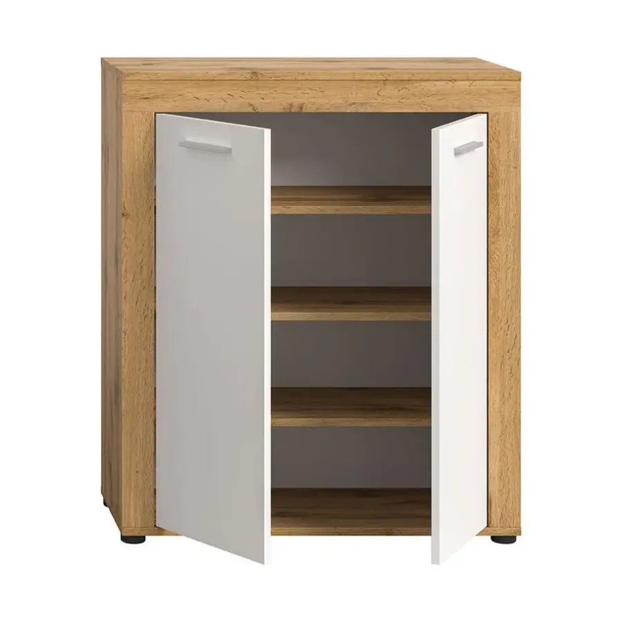 Hioshop Jam schoenenkast 2 deuren wit- eik decor