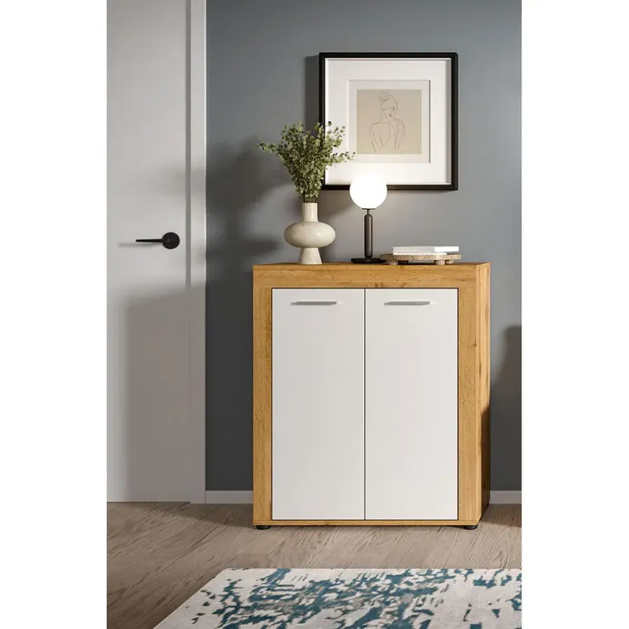 Hioshop Jam schoenenkast 2 deuren wit- eik decor