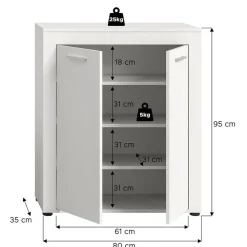 Hioshop Jam schoenenkast 2 deuren wit
