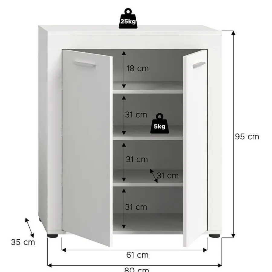 Hioshop Jam schoenenkast 2 deuren wit