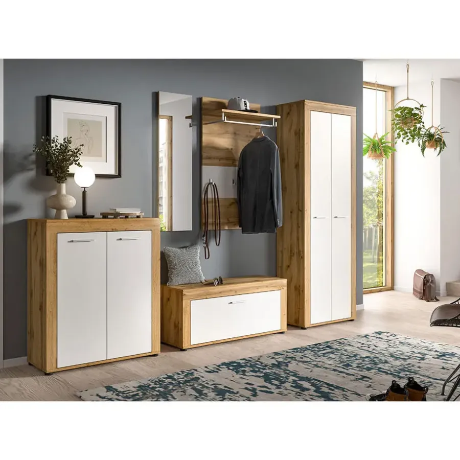Hioshop Jam schoenenkast 2 deuren wit- eik decor