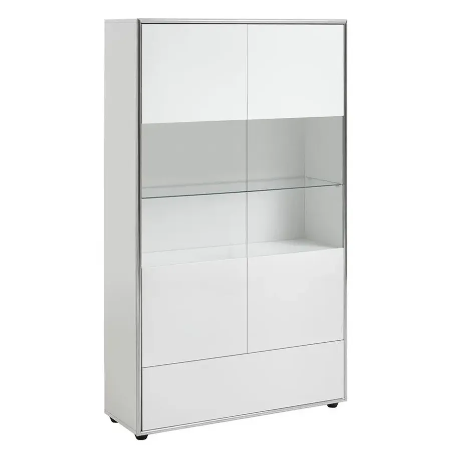 Buffetkasten-Hioshop Kenan vitrinekast 2 deuren- 1 lade wit hoogglans gelakt