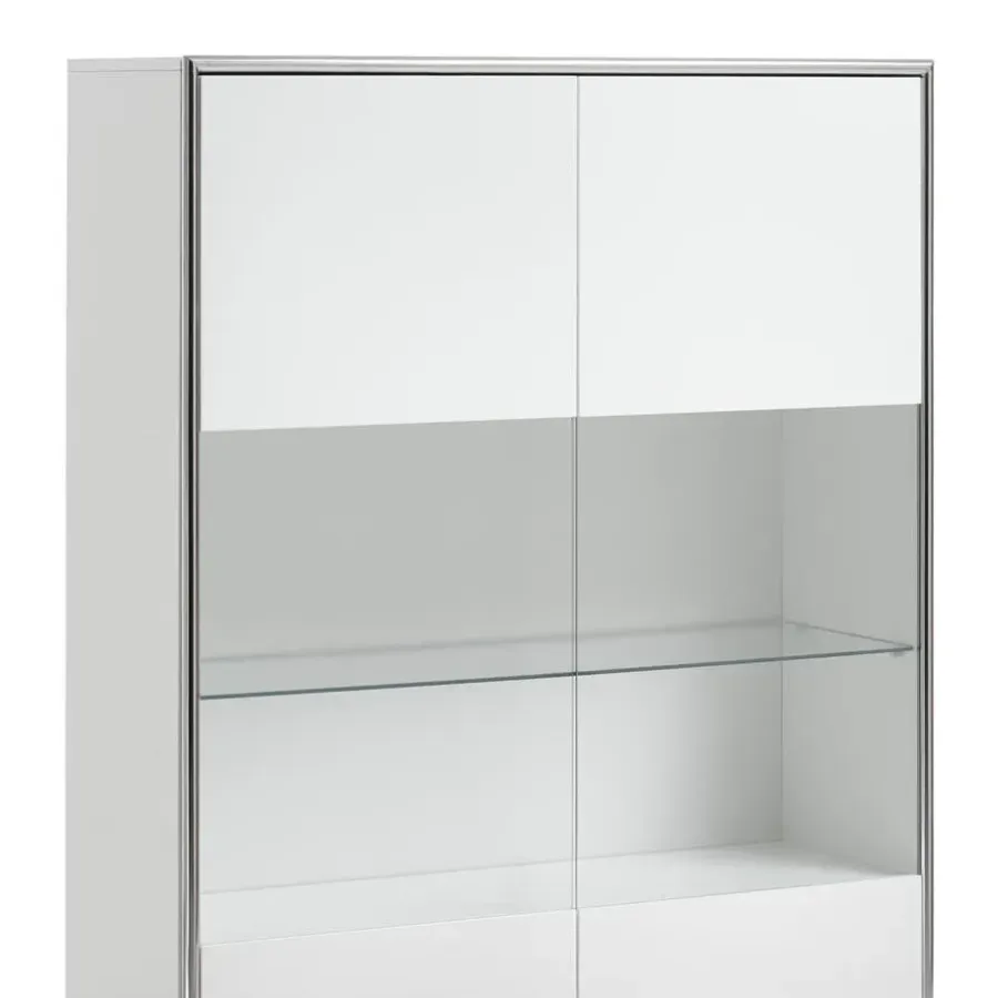 Buffetkasten-Hioshop Kenan vitrinekast 2 deuren- 1 lade wit hoogglans gelakt