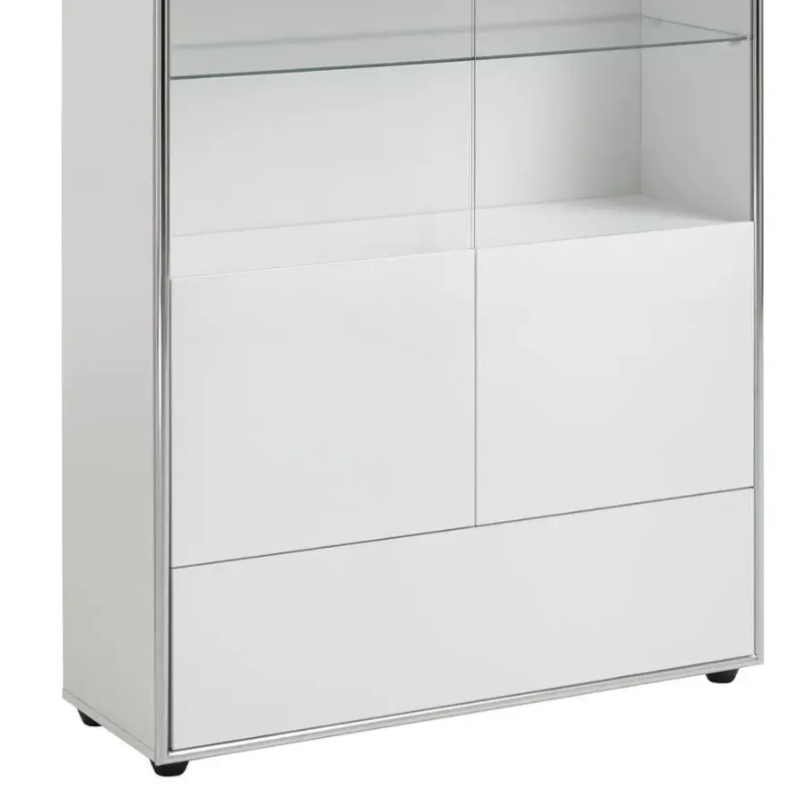 Buffetkasten-Hioshop Kenan vitrinekast 2 deuren- 1 lade wit hoogglans gelakt