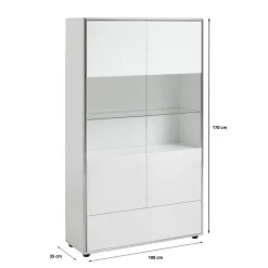 Buffetkasten-Hioshop Kenan vitrinekast 2 deuren- 1 lade wit hoogglans gelakt