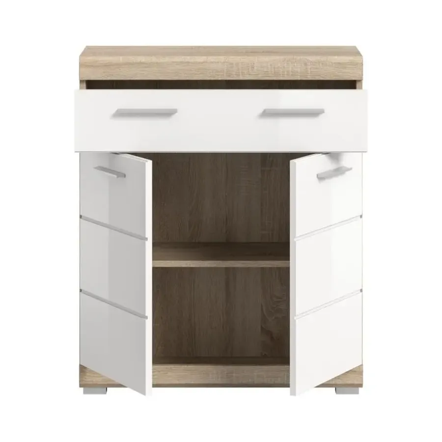 Merkloos Hioshop Lambada badkamerkast 2 deuren- 1 lade wit hoogglans- eiken decor