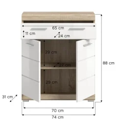 Merkloos Hioshop Lambada badkamerkast 2 deuren- 1 lade wit hoogglans- eiken decor