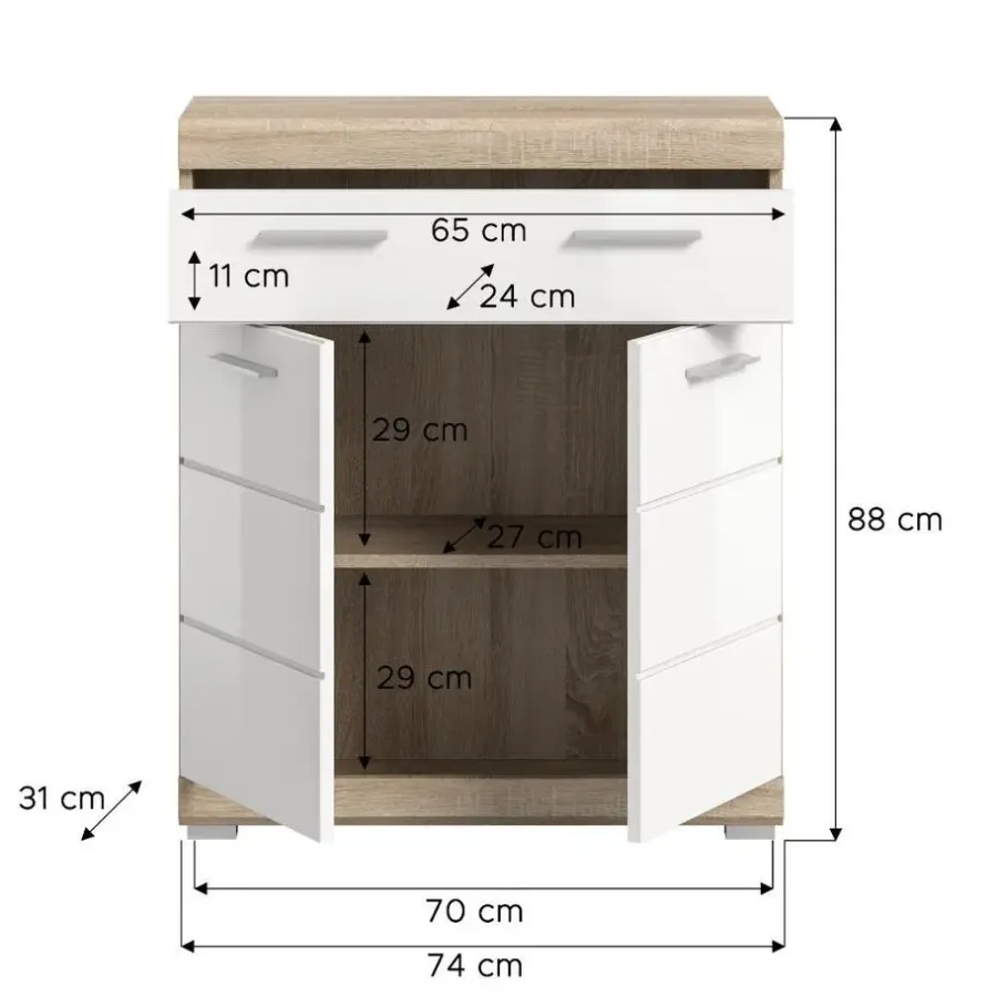 Merkloos Hioshop Lambada badkamerkast 2 deuren- 1 lade wit hoogglans- eiken decor