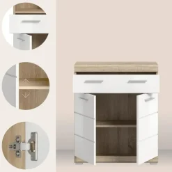 Merkloos Hioshop Lambada badkamerkast 2 deuren- 1 lade wit hoogglans- eiken decor