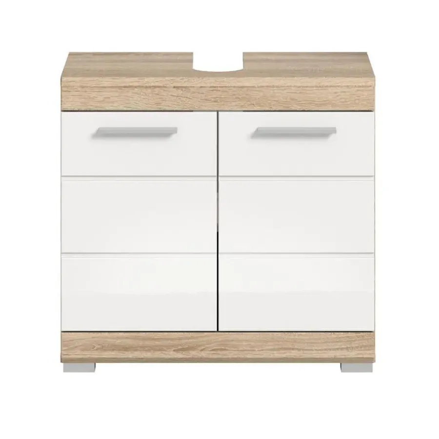 Merkloos Hioshop Lambada wastafel 2 deuren wit hoogglans- eiken decor