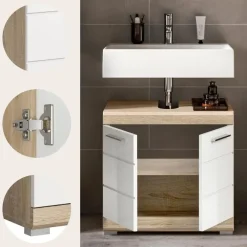 Merkloos Hioshop Lambada wastafel 2 deuren wit hoogglans- eiken decor
